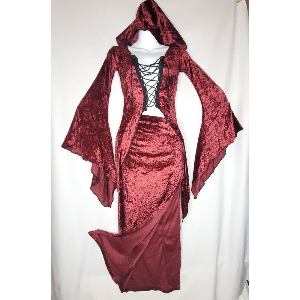 California Costumes Maiden Of Darkness Teen 3-5 Burgundy Gothic Hooded Dress